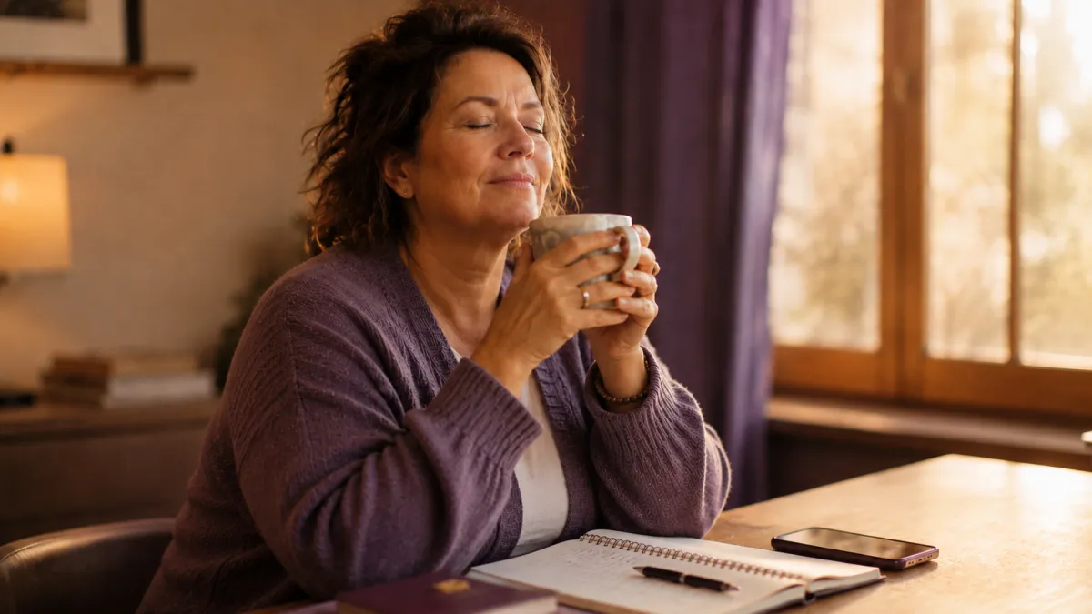 Woman with coffee planning her day