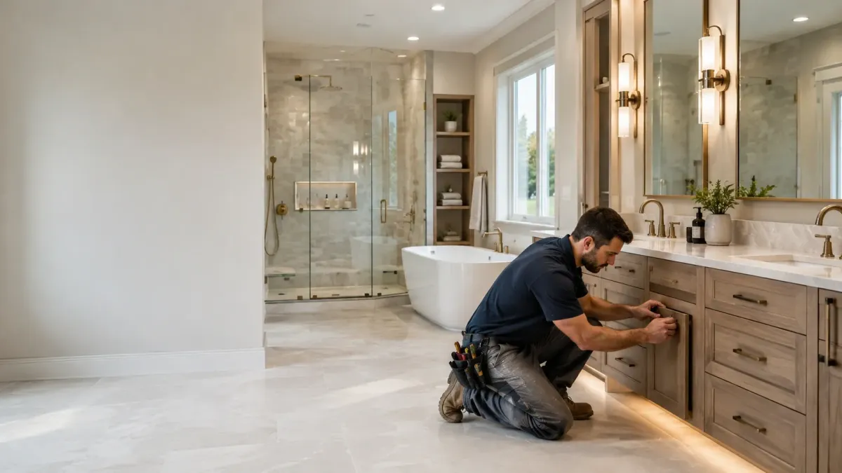 Bathroom remodeling contractor working in a luxury master bathroom remodel in Beaumont TX.