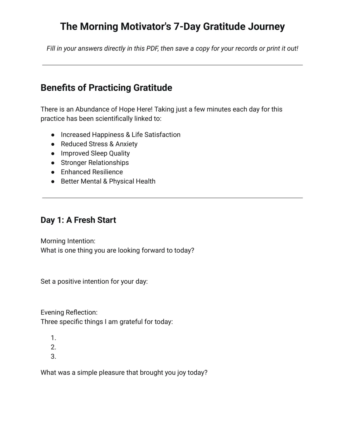 The Morning Motivators 7 Day Gratitude Journey! pdf first page