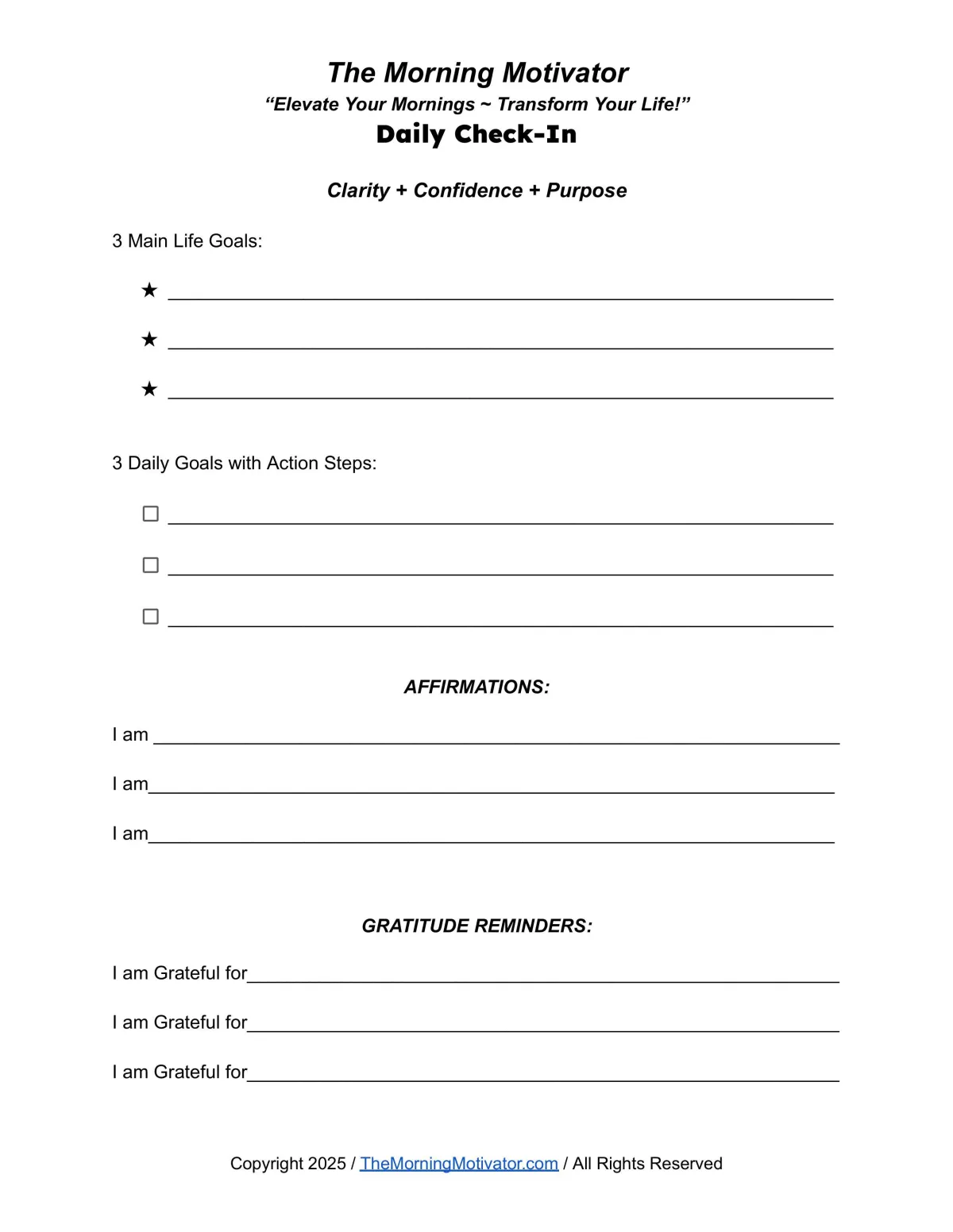 The Morning Motivator Daily Check-In Sheet