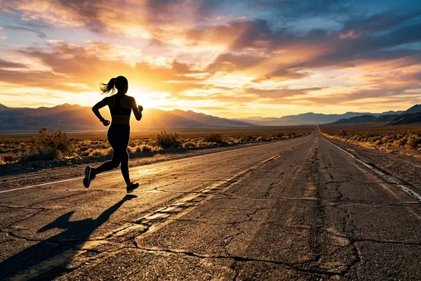 Lone runner on empty desert highway at dawn representing the last mile of discipline and consistency / The Morning Motivator