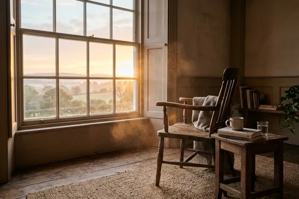 Empty chair by sunrise window symbolizing connection with lost loved ones / The Morning Motivator