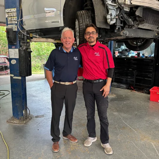Owner of B&D Collision with a student of their apprentice program in Mesquite