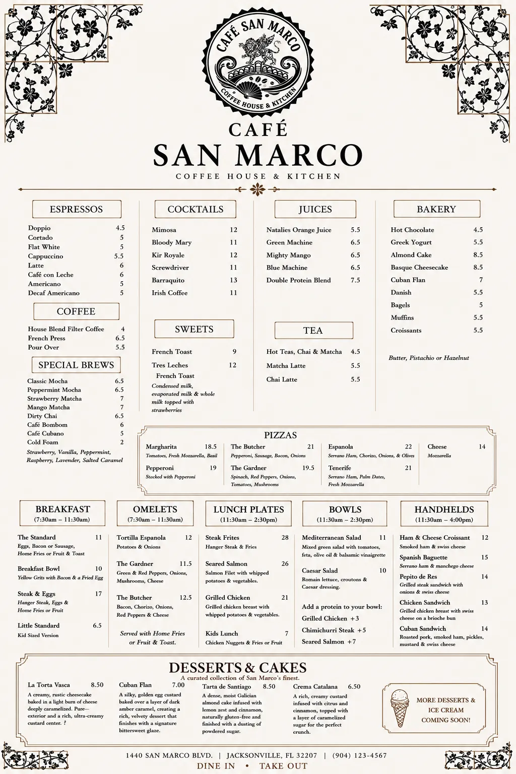 Cafe Menu