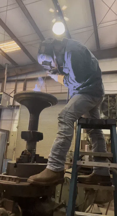 Before: Cracked garden gate hinge, close-up, outdoor. After: Hinge welded, smooth finish, gate reinstalled, garden background. Overcast light, two perspectives.