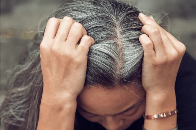 Purple shampoo is one way to care for graying hair