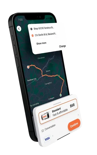 A 3D phone showing budget ride app