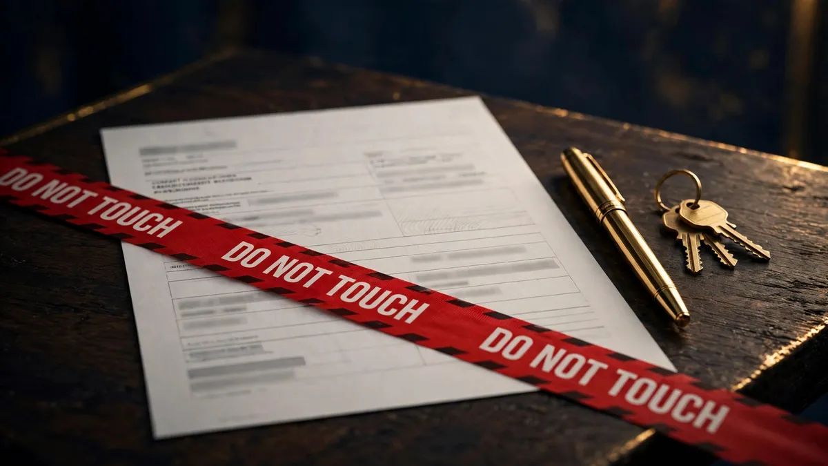 Homebuyer reviewing mortgage closing documents — 7 credit moves that can kill a mortgage approval between application and funding