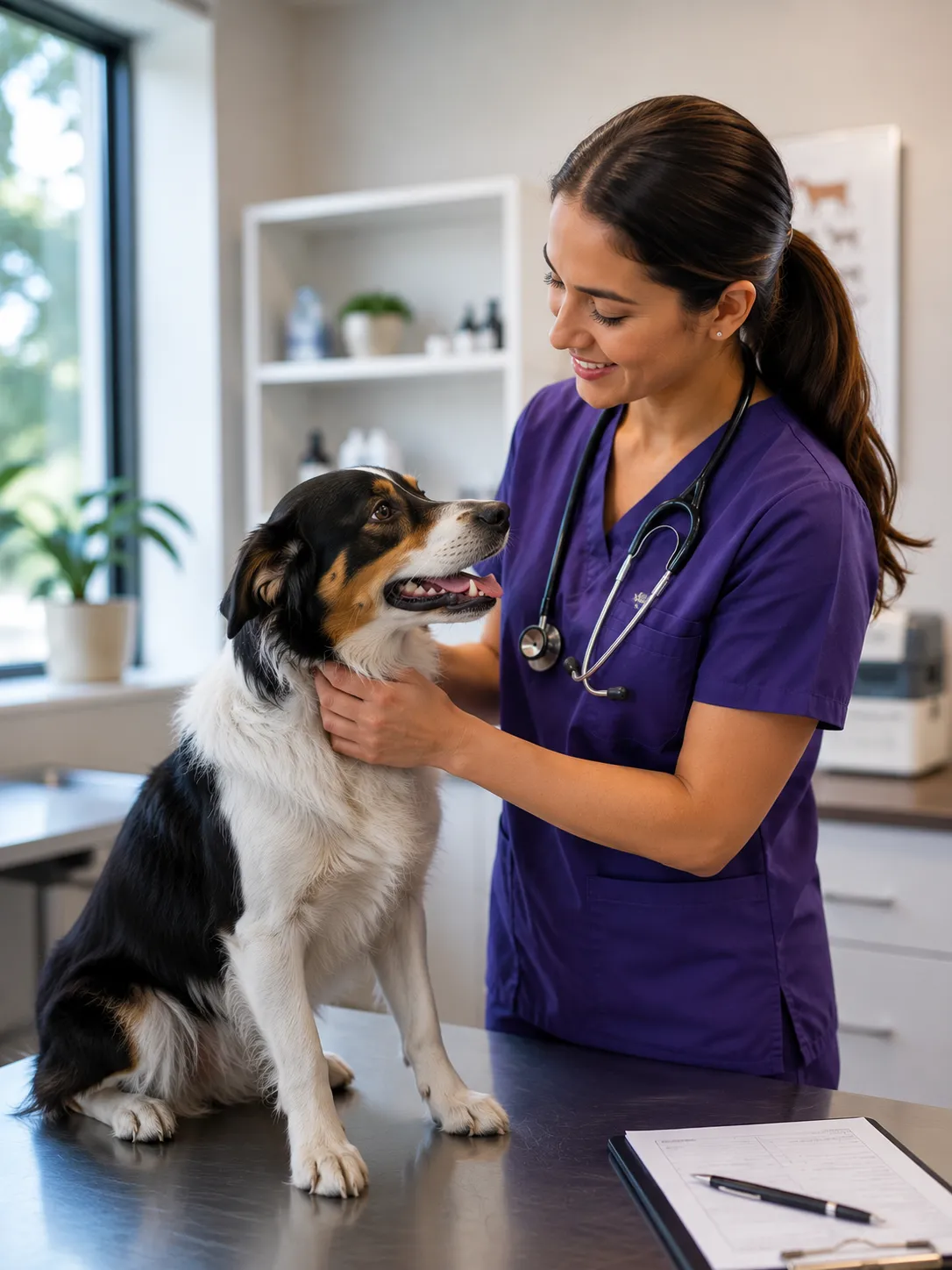 Médico veterinario senior supervisando un procedimiento en un entorno hospitalario