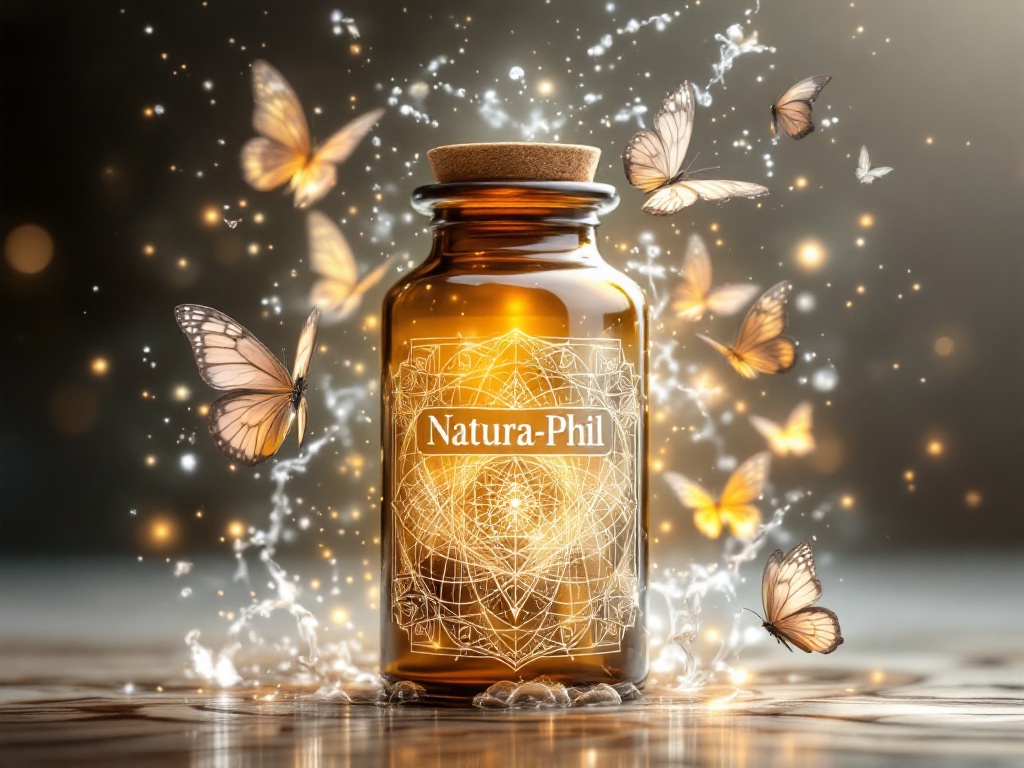 Natura-Phil Bottle surrounded by living water and butterfles