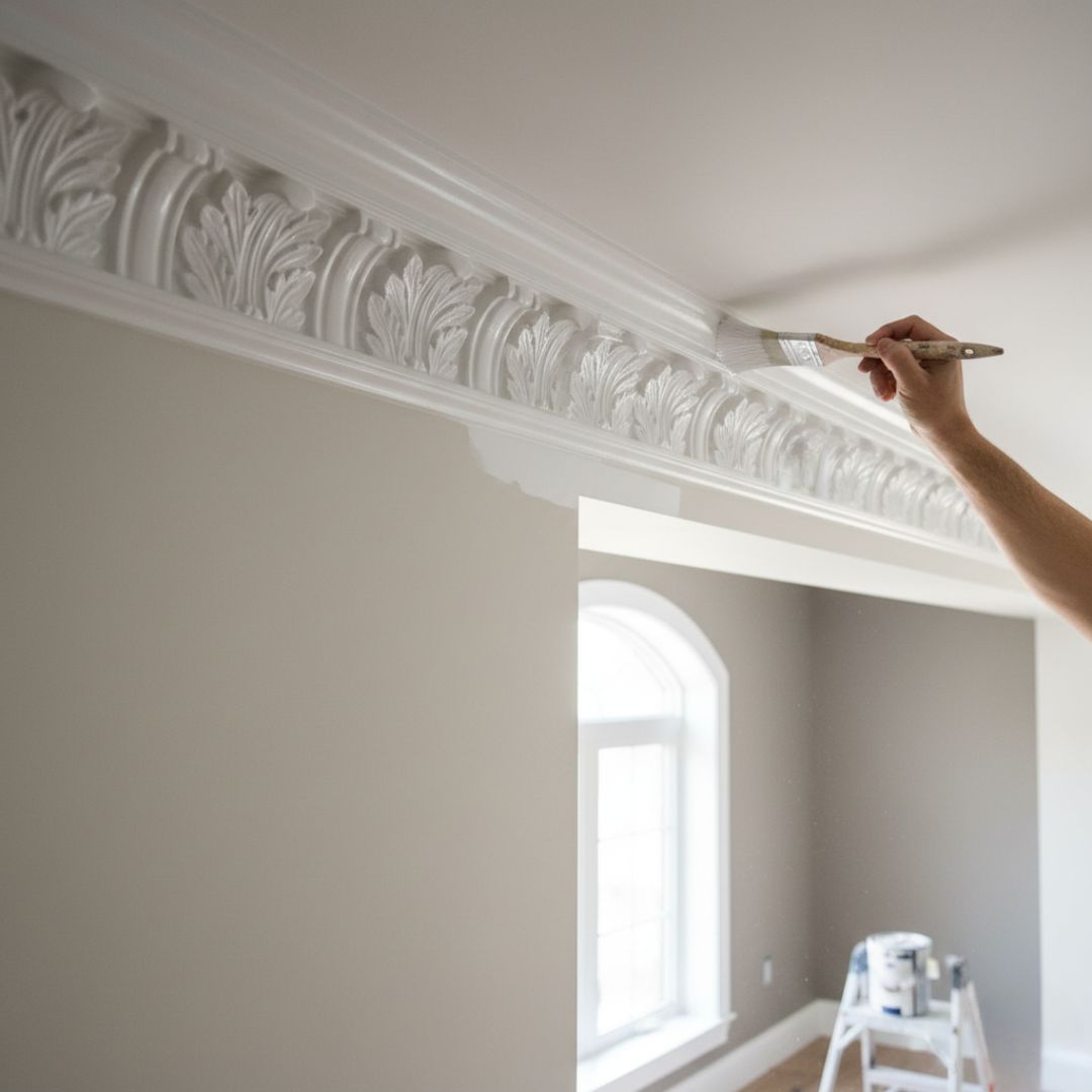 Detailed crown molding painting in Cypress TX home