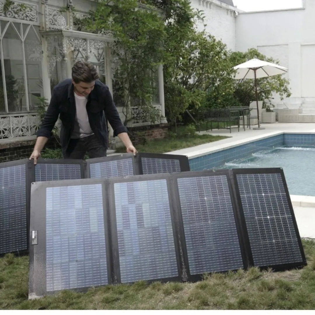 a solar panel on a rock