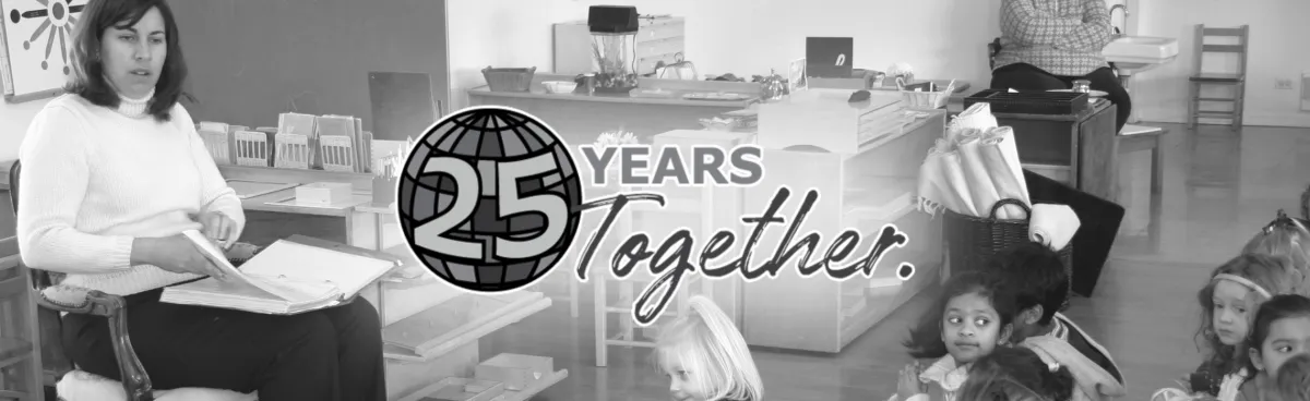 A group o montessori child and guide in the classroom