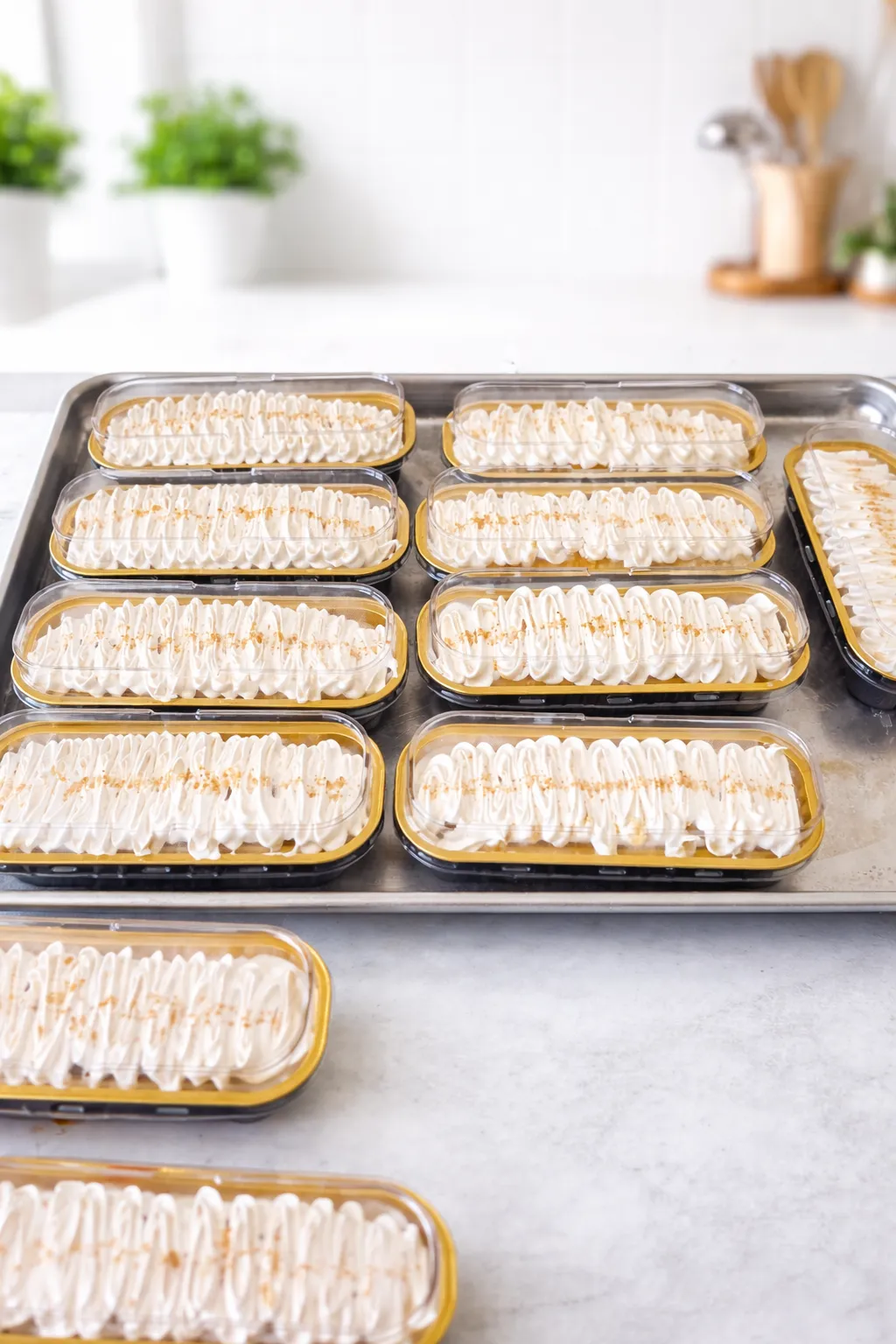 Close-up of Tres Leches Cups on a table