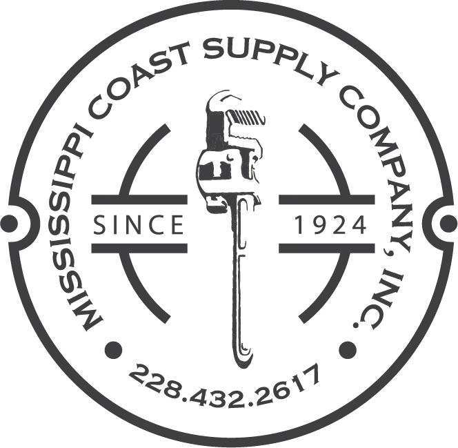 Logo of Mississippi Coast Supply Company, established in 1924, featuring a classic pipe wrench graphic and contact number for the plumbing and supply company.