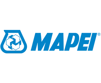 Logo of Mapei, featuring blue text and icon, a global leader in construction adhesives and products