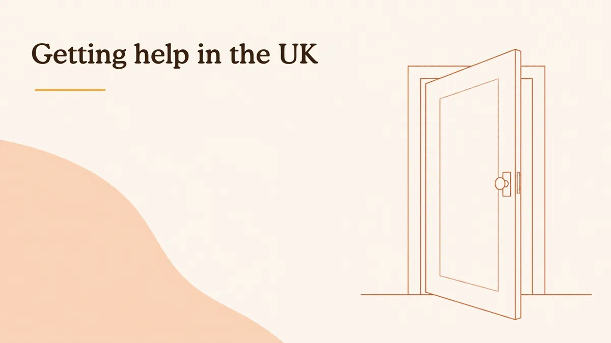 Getting help in the UK: a line drawing of a door standing open