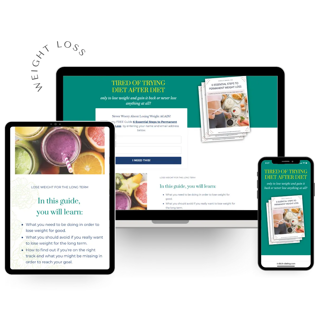 FG Funnels weight loss freebie on desktop, tablet and phone