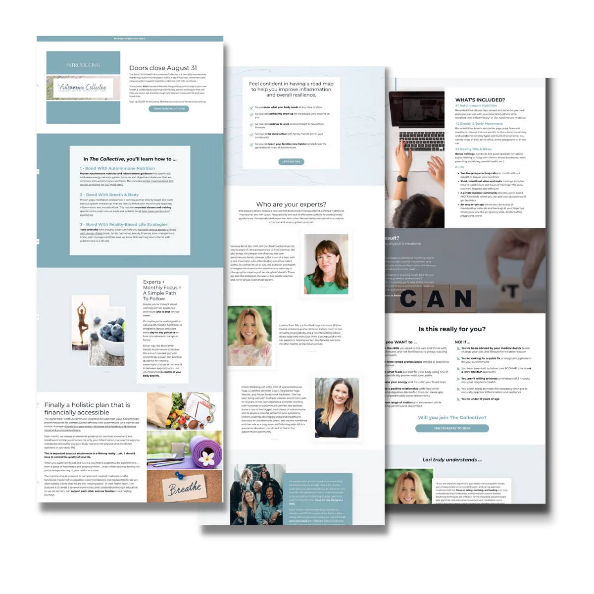 Three FG funnel webpages from Functional Medicine