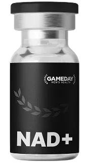 NAD+ vial from Gameday Men's Health, designed to boost male vitality and well-being.