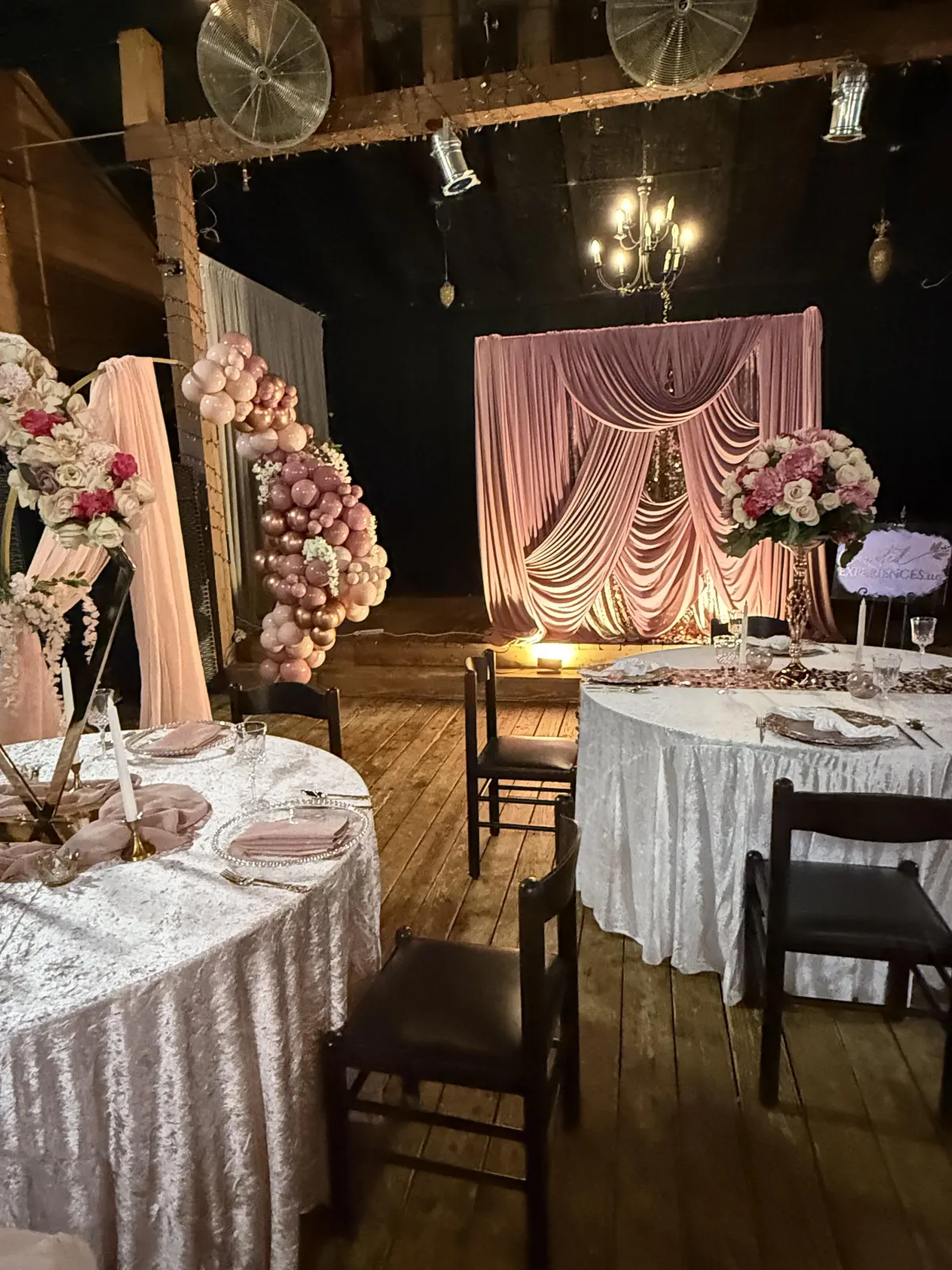 Elegant quinceañera celebration design by Ashley Gallon, featuring a luxury balloon arch and floral accents in East Texas