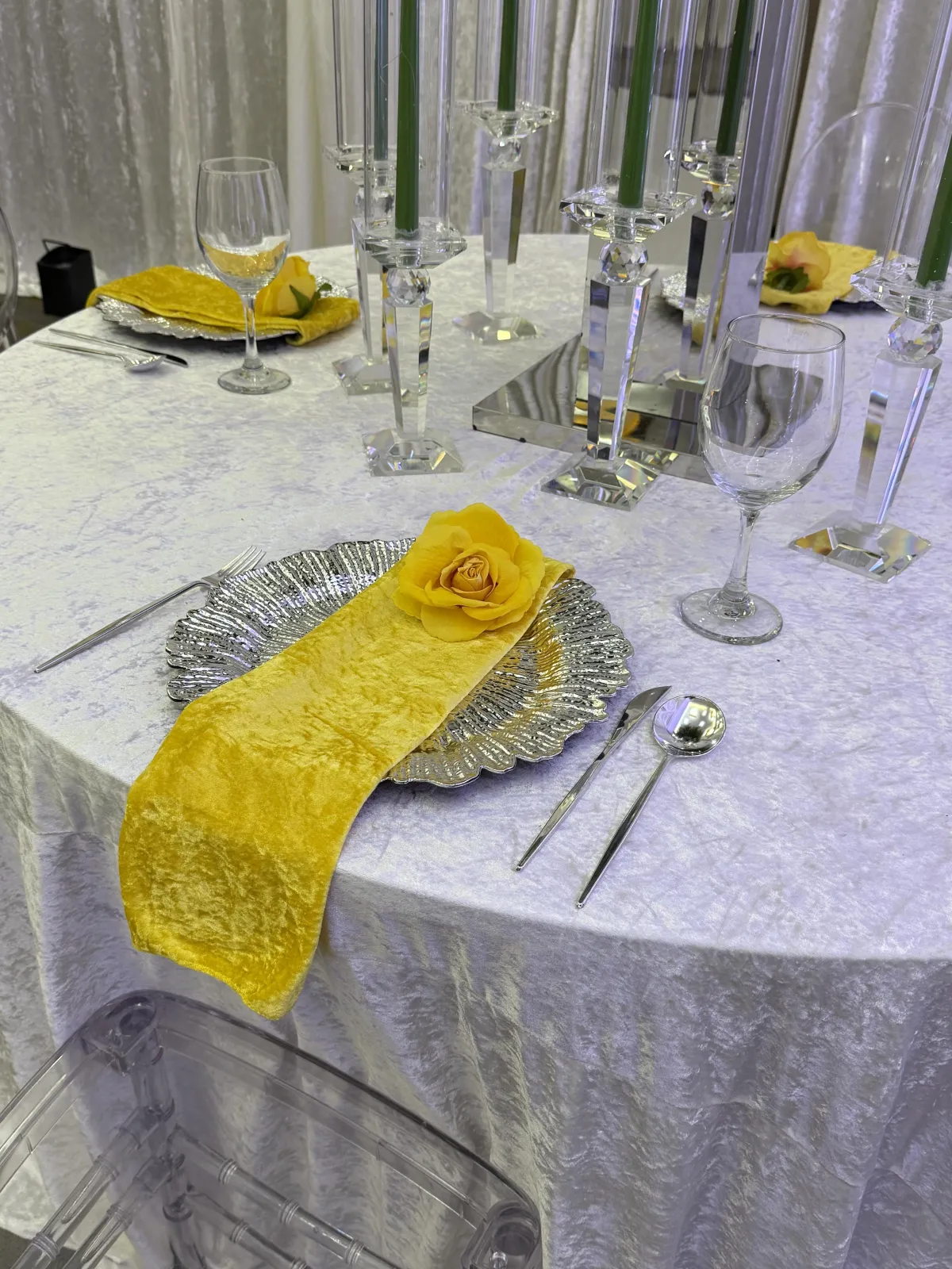 Corporate dinner styled with elegant table settings and branded decor in East Texas