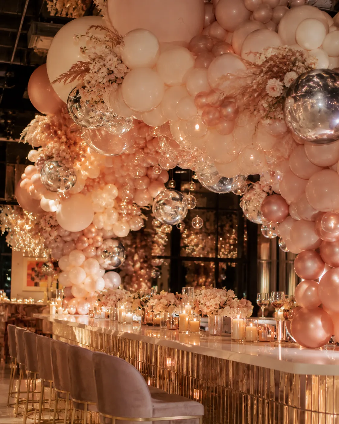 Luxury balloon installation with elevated event styling