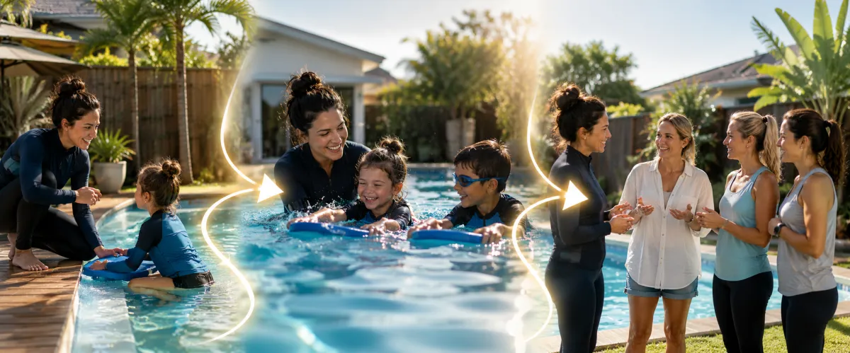 Adult participating in a gentle aqua mobility session