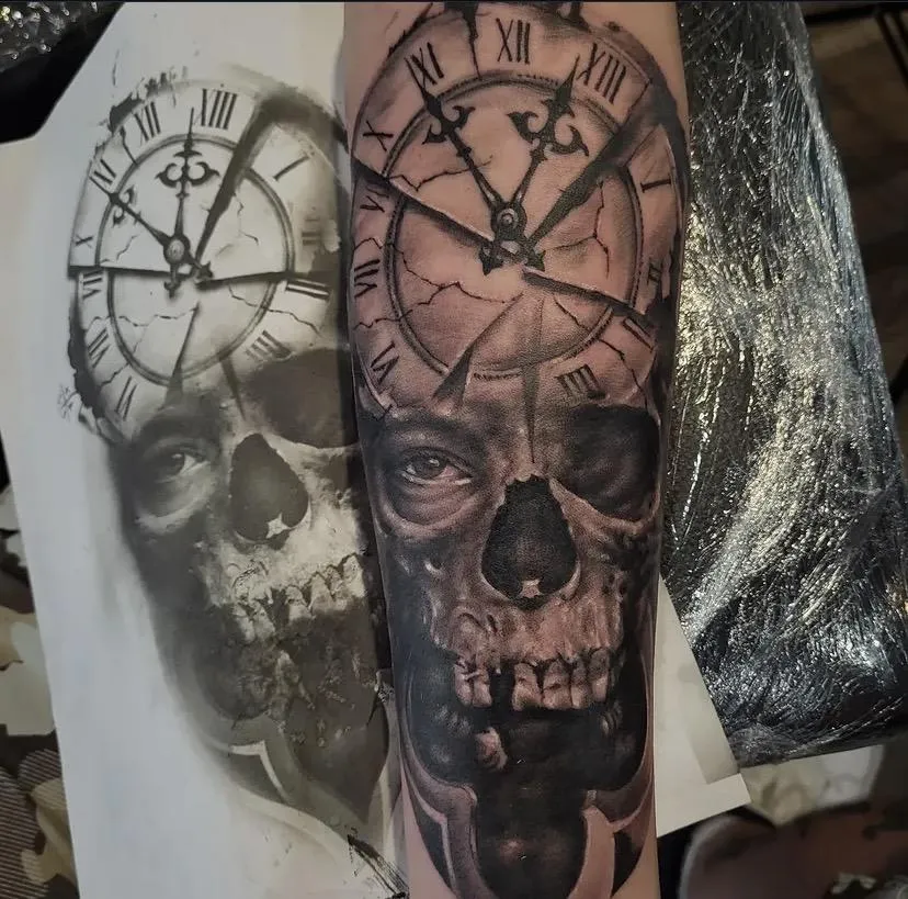 person with tattoo on right arm