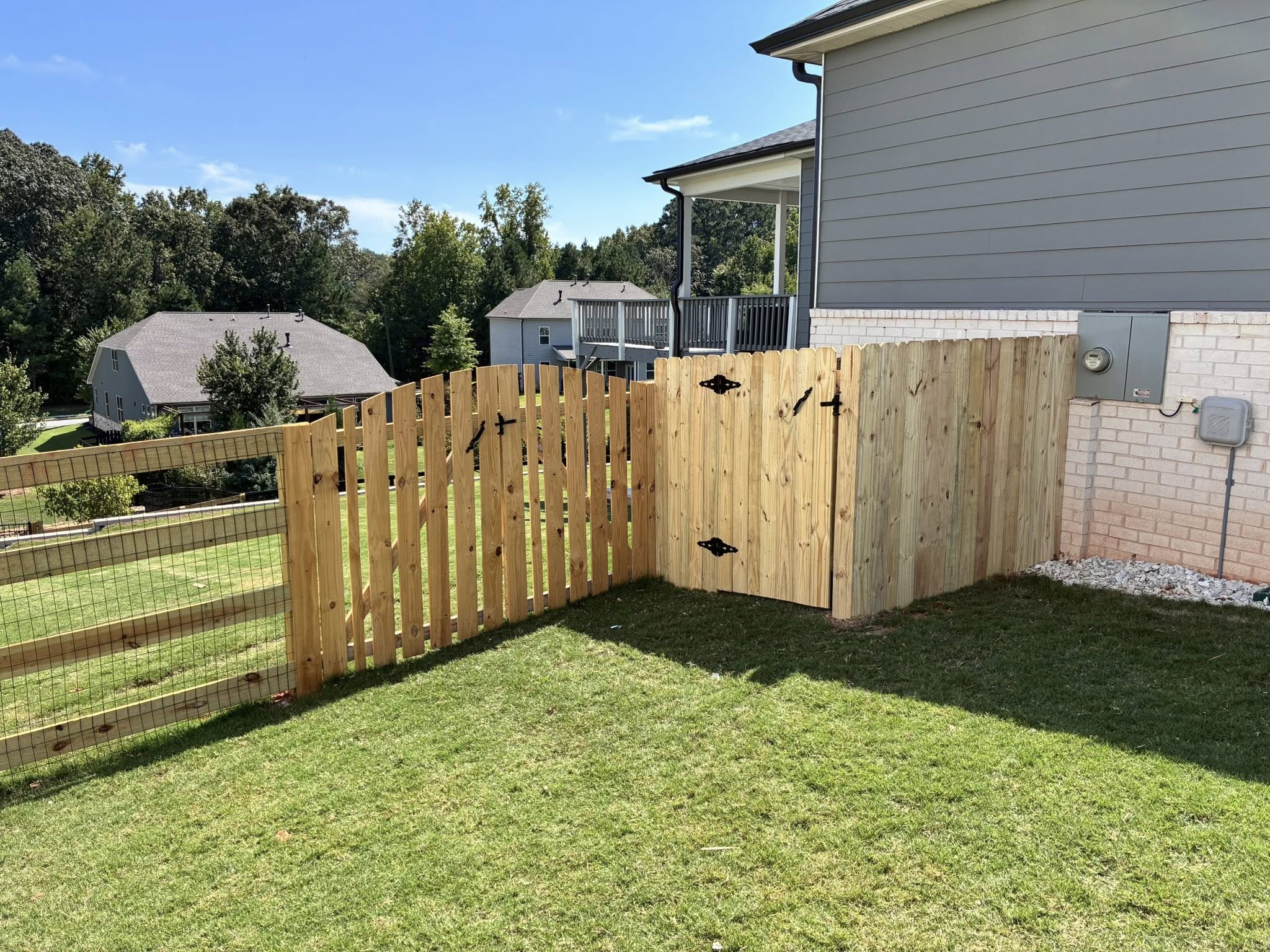 Red leaves on a branch with a blurred fence background