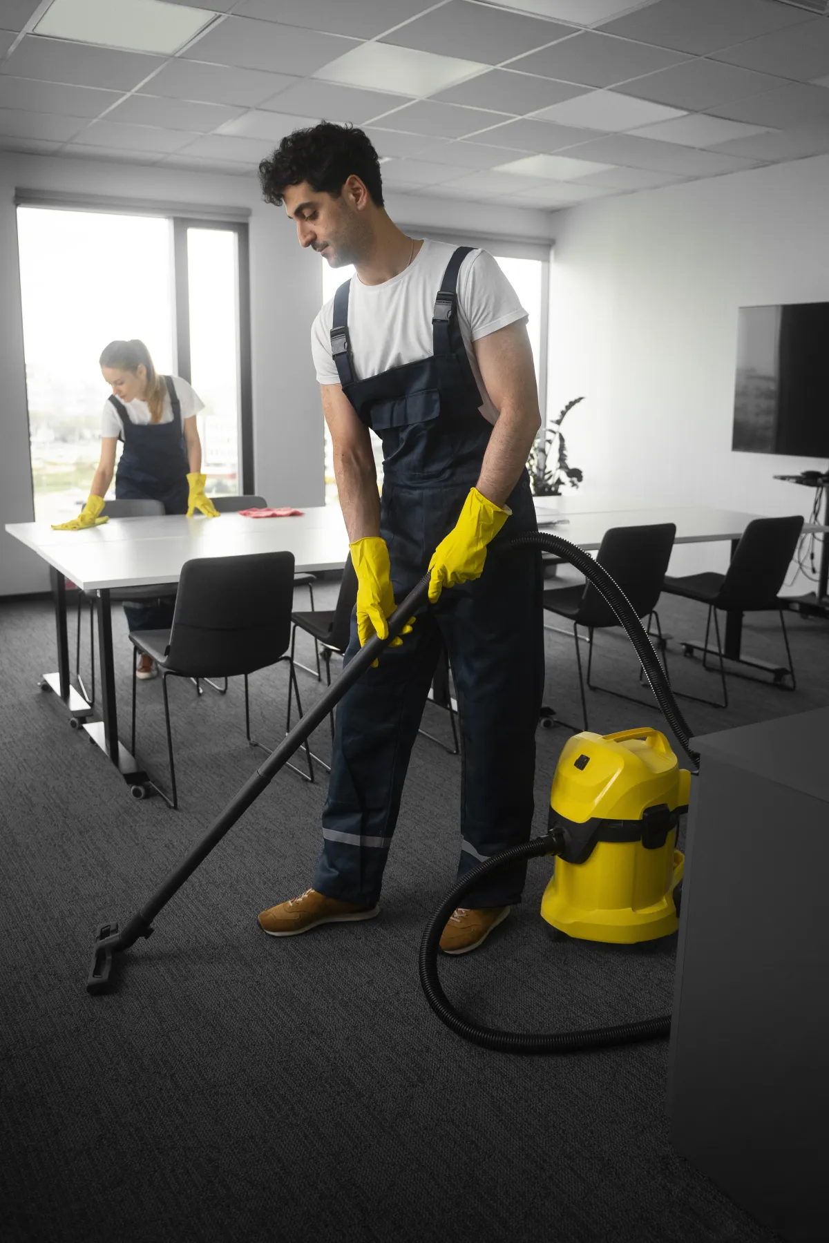 Eco-friendly cleaning by Central Valley Building Maintenance, featuring carpet and floor care in a commercial space.