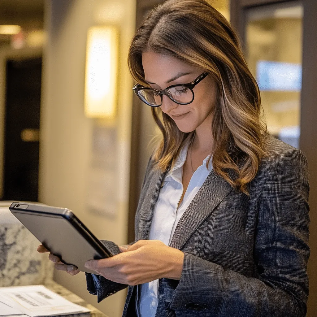 woman looking at an ipad