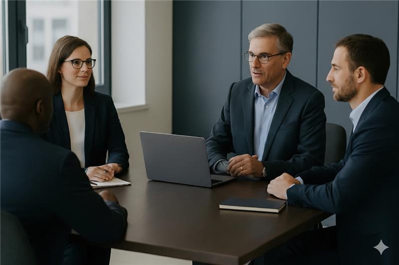 A group of healthcare professionals is in a meeting.