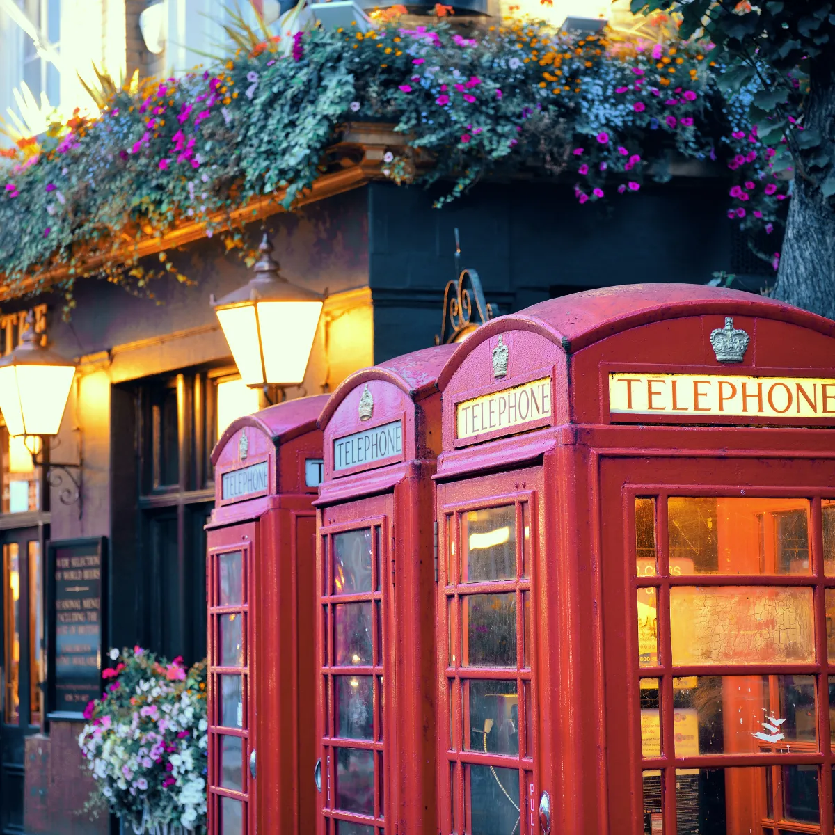 Phone booths outside a pub in London