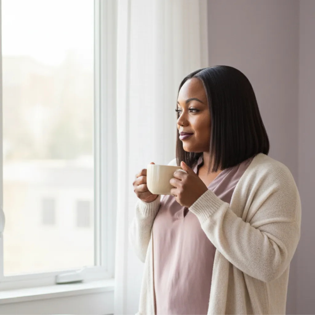 woman looking out of window