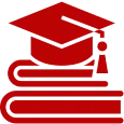 A red graduation cap resting on a stack of books, symbolizing academic achievement and the completion of studies.