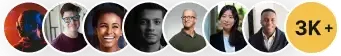 Image showing a row of diverse profile pictures of people, followed by a yellow circle with the text "3K+.