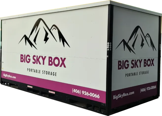image of the side and back of a portable storage container from big sky box