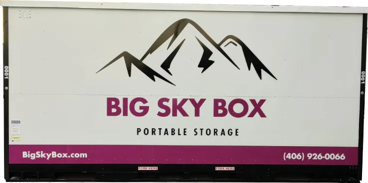 side image of a 16 ft long portable storage container from big sky box