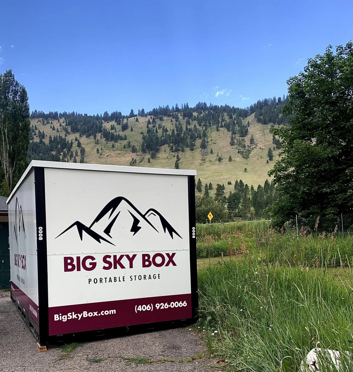 image of a Big Sky Box portable storage container in a field in Hamilton, MT