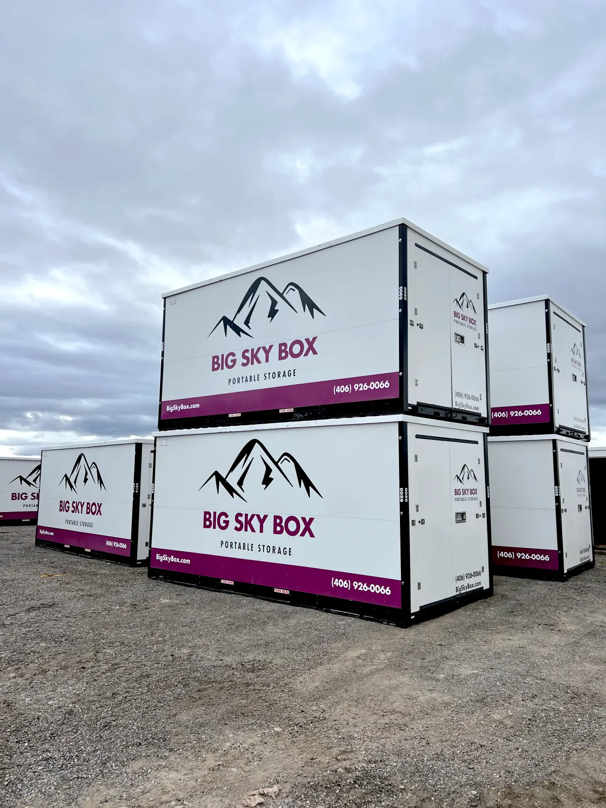image of multiple portable storage containers stacked up and waiting to be delivered for portable storage in stevensille