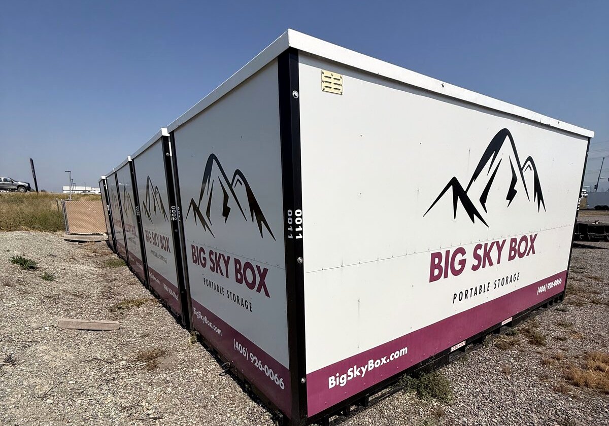 Big Sky Box container at the corner of our Kalispell staging lot, 3160 US 93 South