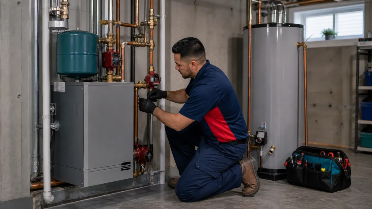 {{ custom_values.service_3 }} for hot water, hydronic heating, boilers, and related replacement needs. in Saddle Brook