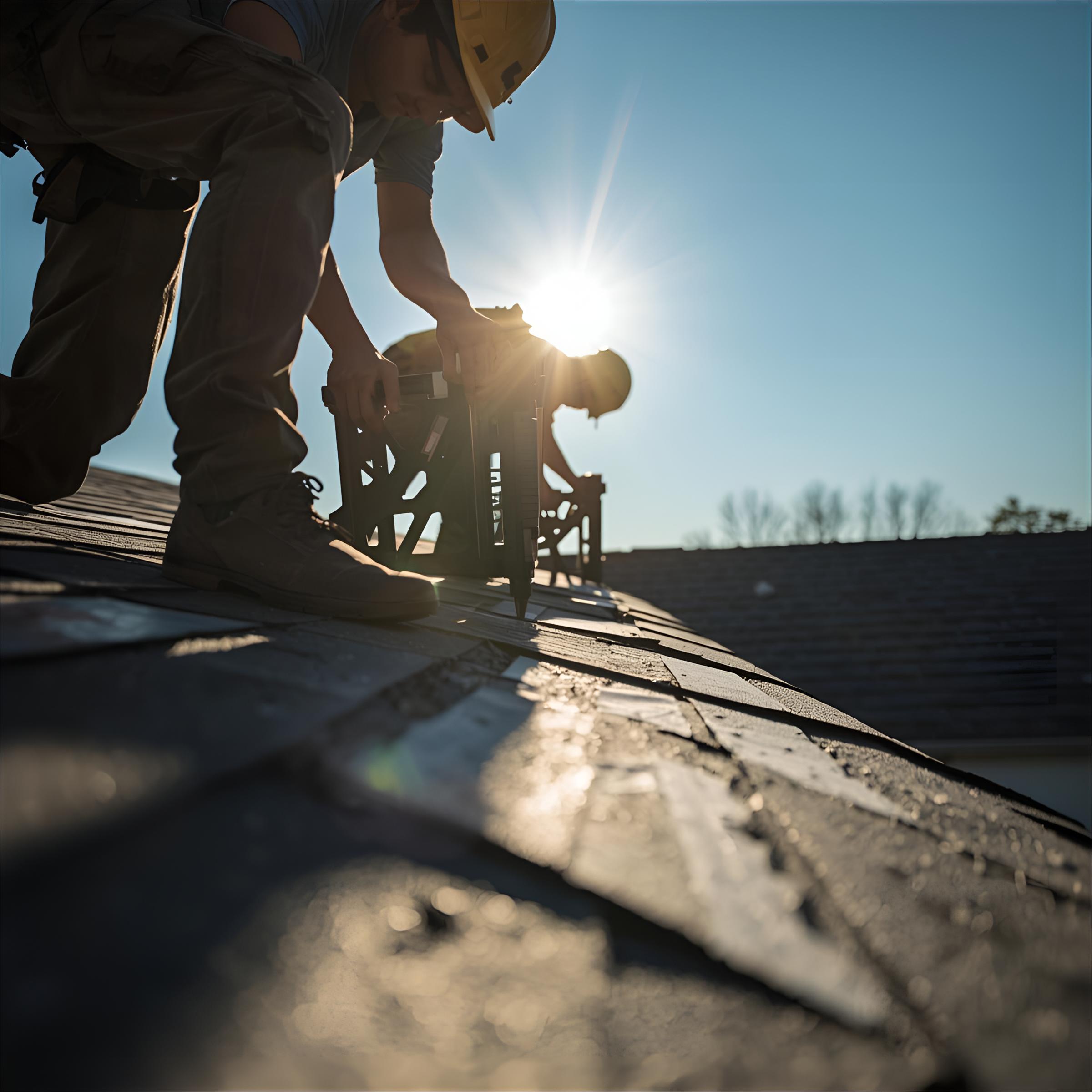 A drone flies high against a cloudy sky.