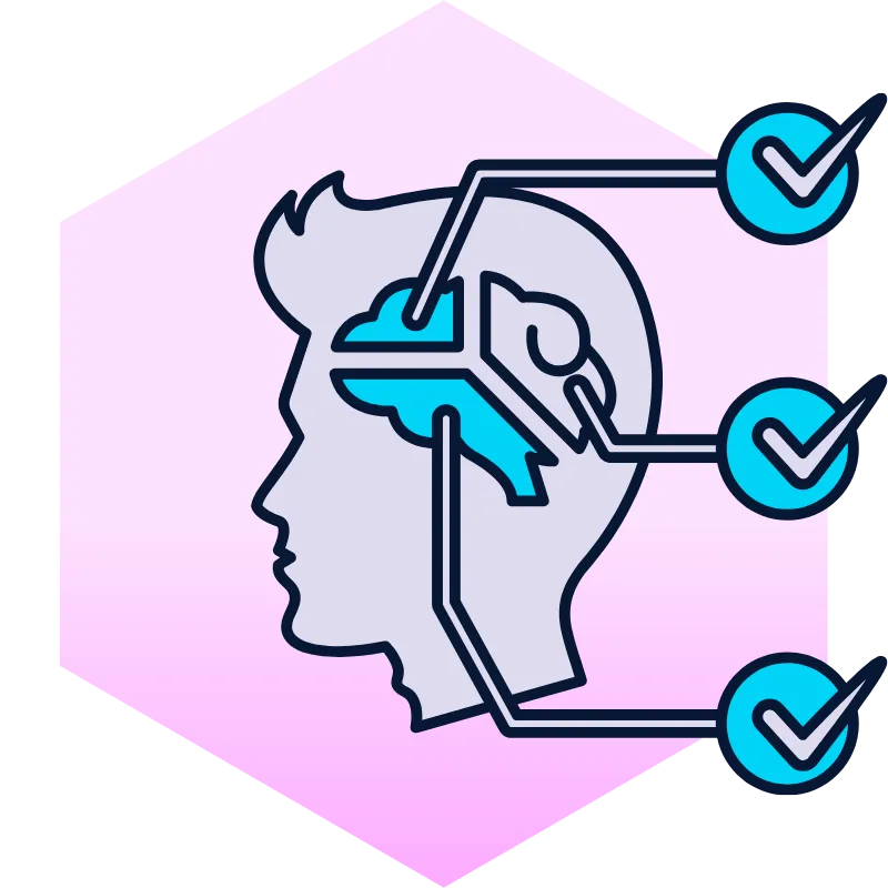 Image of a brain with check marks, representing the fact that Tekambi's software was built by former lenders who knew what to improve