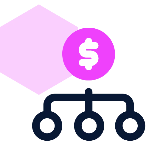 A flow chart with a dollar sign at the top, representing Agora's ability to sell and route leads in real-time