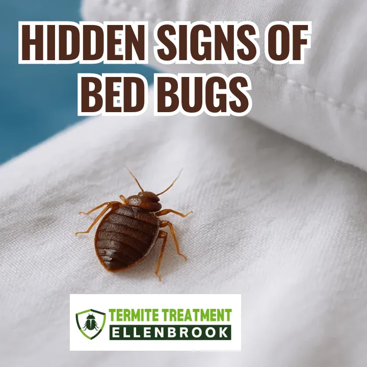 Close-up of bed bug infestation in a home mattress showing tiny bugs and bites.