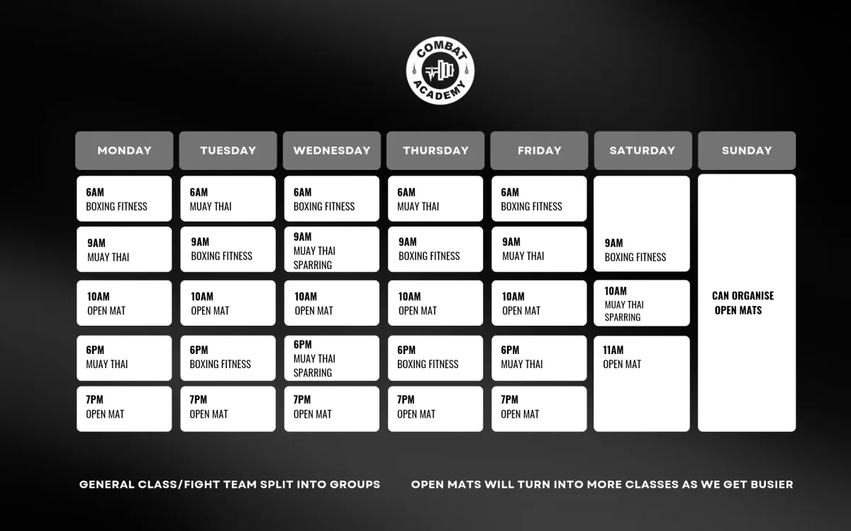 Pulse Combat Academy Class Schedule