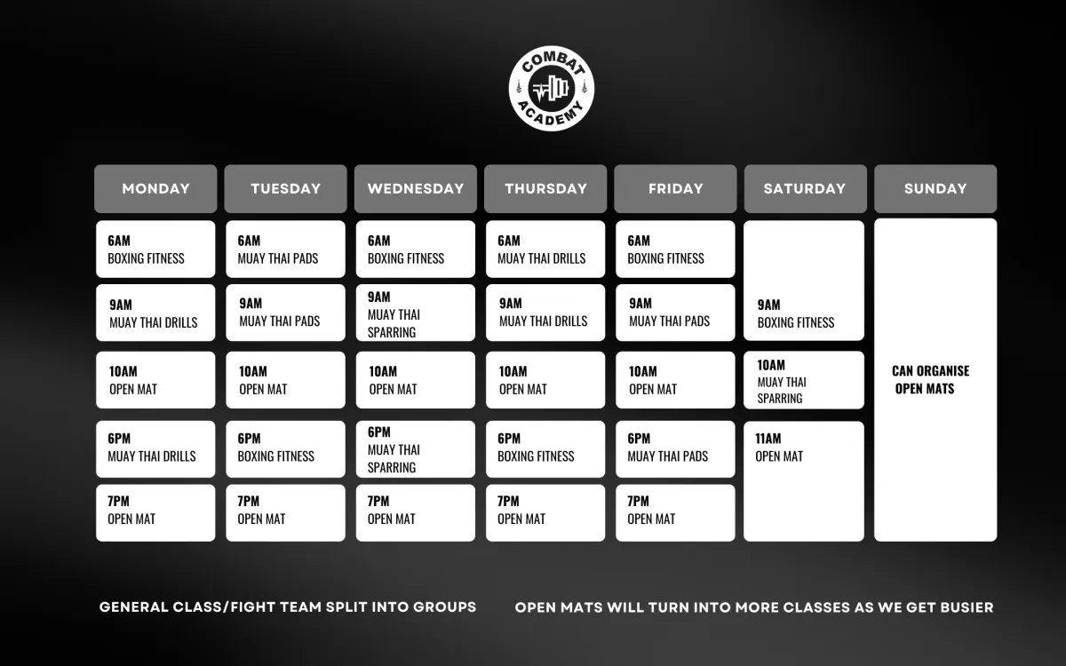 Pulse Combat Academy Class Schedule