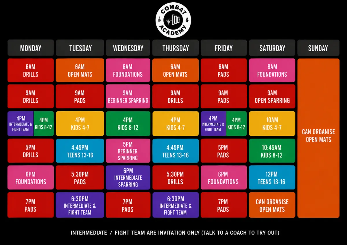 Pulse Combat Academy Class Schedule
